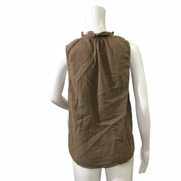 Ann Taylor Loft Shirt Boho Top Sleeveless Women M Brown Cotton V Neck - Picture 6 of 8